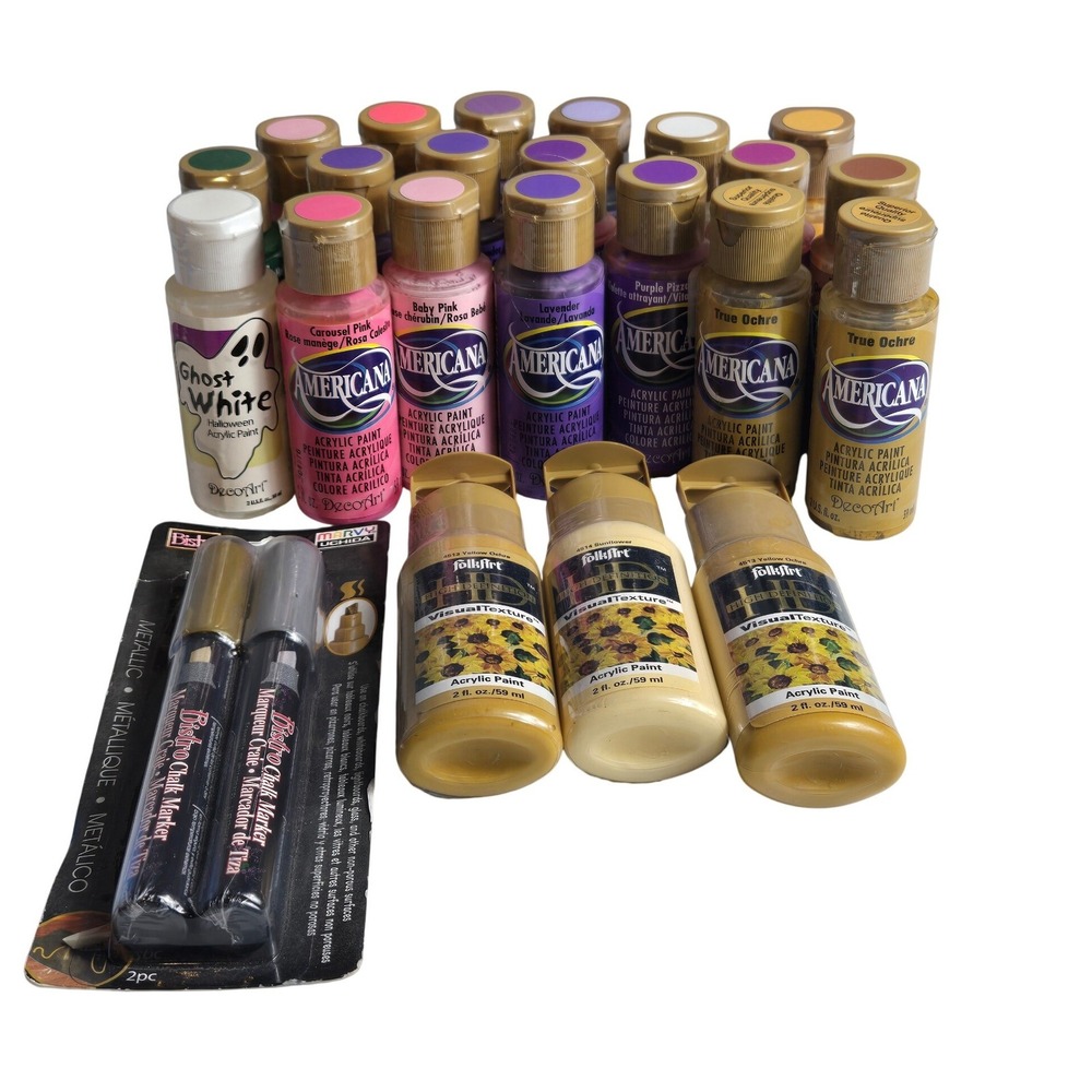Americana FolkArt DecorArt Acrylic Paint & Chalk Marker Lot Multicolor Craft Set